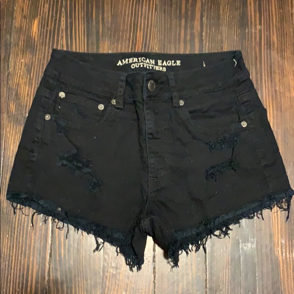 American Eagle Outfitters Pants - Black Denim Destroyed High Waisted Shorts